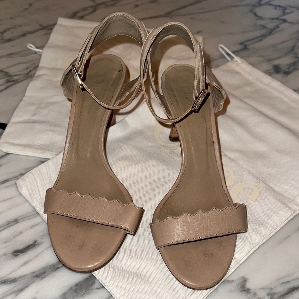 Chloe Beige Ankle Strap Heels